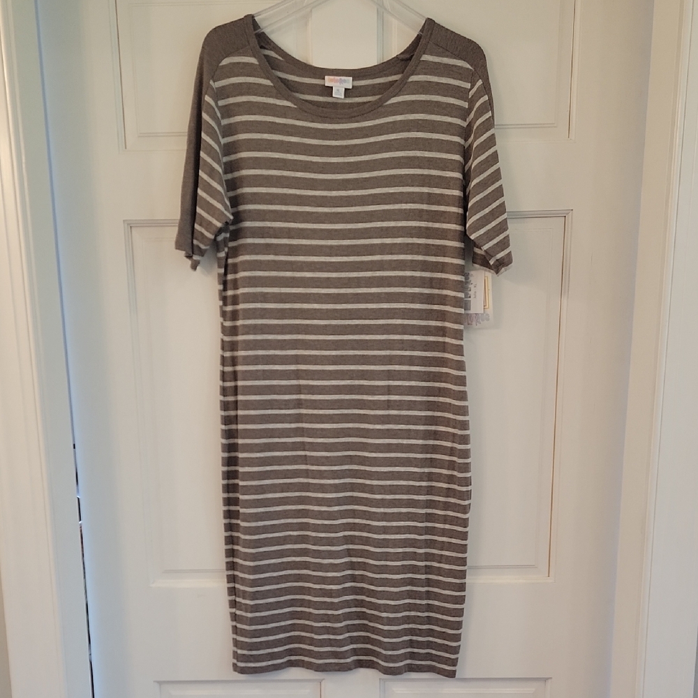 LuLaRoe Brown and White Striped Midi Dress